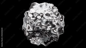 Realistic looping 3D animation of the beautiful abstract morphing textured liquid silver metallic stainless steel orb rendered in UHD with alpha matte