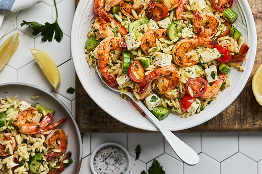 Greek Style Grilled Shrimp Orzo Pasta Salad • Olive & Mango