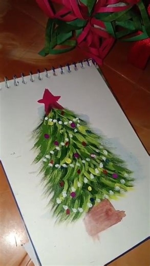 I try to draw Realistic Christmas tree 🌲🌲#shorts #art #craft
