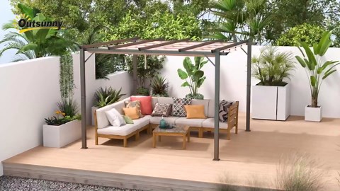 Outsunny 10' x 10' Aluminum Patio Pergola with Retractable Pergola Canopy, Backyard Shade Shelter for Porch, Outdoor Party, Garden, Grill Gazebo, Brown