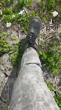 Steel Army Ranger Boots take a walk in nature, stomp, trample and destroy some flowers