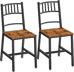 HOOBRO Dining Chairs Set of 2, Wooden Kitchen Chairs with Metal Frame, Industrial Dining Chairs with Back, Easy to Assemble, Farmhouse Dining Chairs for Living Room, Rustic Brown and Black BF39CD01
