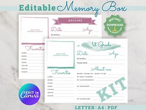 Personal Memory Box, Time Capsule, Children's School Filing Box, File Box, Treasure Box, School Memories Questionnaire, Editable Canva, PDF - Etsy