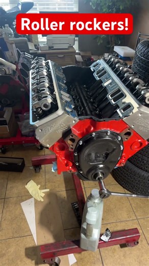 Roller rocker and push rods in! #chevy #engineblock #mechanic #racecar #chevyengine #godislove