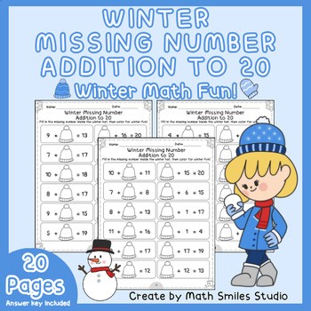 Winter Missing Number Addition to 20 | Find the Missing Addends | 1st-2nd Grade