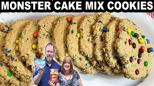 Monster Cake Mix Cookies. Easy Cookie recipe using Box Cake Mix and your favorite cookie flavors. https://catherinesplates.com/monster-cake-mix-cookie/ | Catherine's Plates