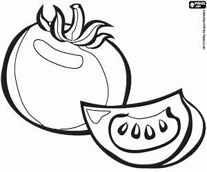 A slice and a whole tomato coloring page printable game
