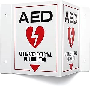 AED Wall Mount Sign | 3D Projecting Automated External Defibrillator Safety Signage for the Workplace, 6" x 8" x 4"