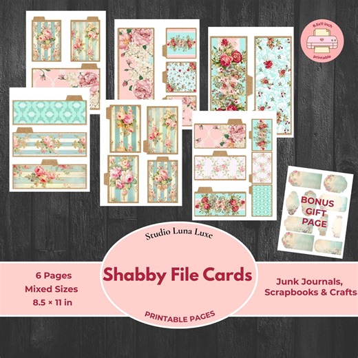 Shabby Chic File Cards for Junk Journals, Floral Ephemera Printable, Neutral Paper Digital Download - Etsy