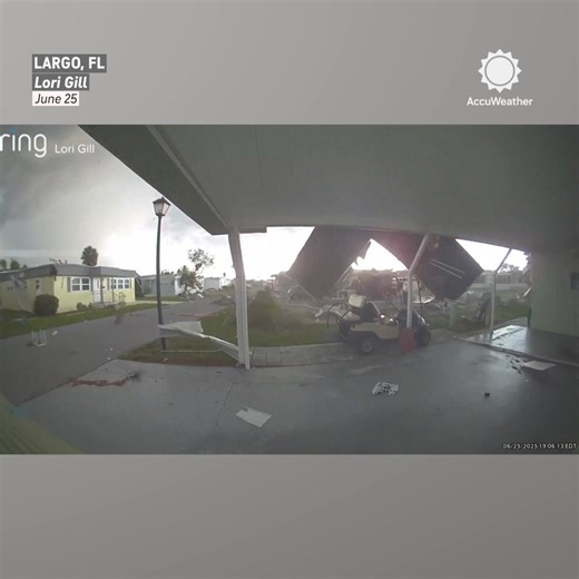 27M views · 102K reactions | A likely tornado lifted a house up and then set it back down again in Largo, Florida, on Wednesday. A 76-year-old woman was inside the home at the time and survived the incident. | AccuWeather | Facebook