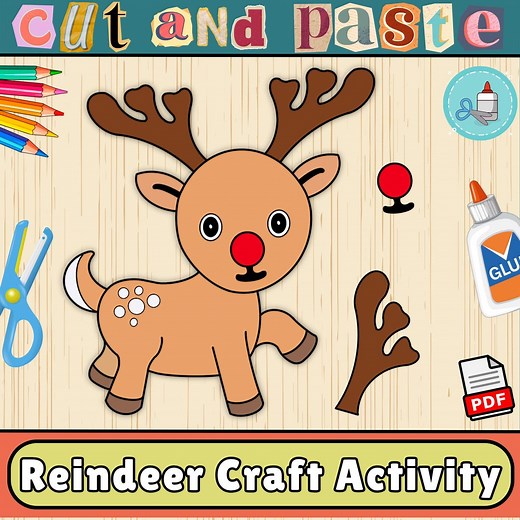 Reindeer Cut and Paste Craft | Winter Art Activity (PDF) - Etsy