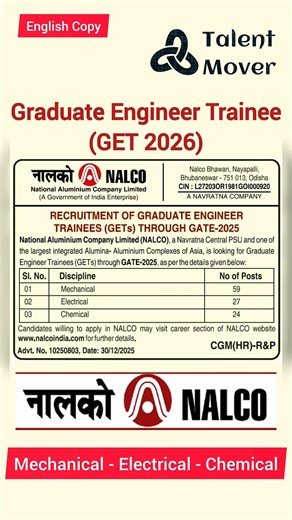 RECRUITMENT OF GRADUATE ENGINEER TRAINEES THROUGH GATE-2025 | National Aluminium Company Limited