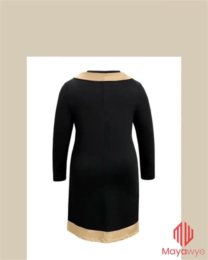 Plus Size Contrast Trim Drawstring Long Sleeve Mini Dress