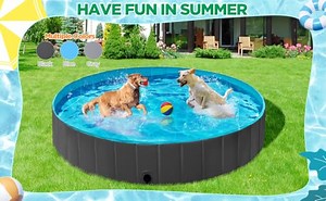 Yaheetech Hundepool faltbar, Planschbecken für Hunde 100 x 30 cm, Anti-Rutsch-Platten, Schnelle Entwässerung, Hundebadewanne mit Badebürste & 4 Flicken, Swimmingpool Verdickt PVC, Blau
