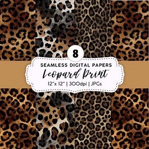 Leopard Print Digital Paper | 8 Seamless Backgrounds | Watercolour & Pattern Textures | Brown and Black Scrapbook Papers | 12x12” Jpgs - Etsy