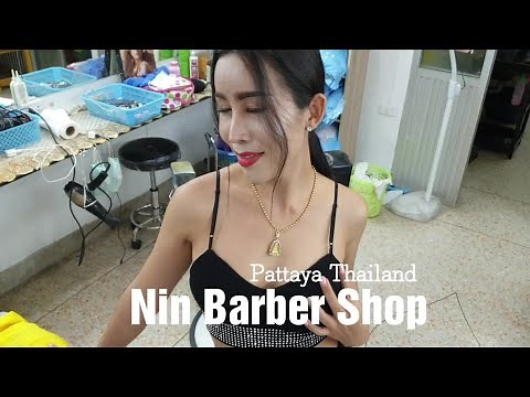 💈$3 Beard Trim by Ladyboy Nin at Nin Barbershop PATTAYA THAILAND (straight razor shave & dancing)