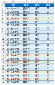Excel 輸入日期產生星期幾並將星期六、日顯示不同格式(WEEKDAY,TEXT)