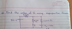 Q. Find the value of I, using superposition theorem... | Filo
