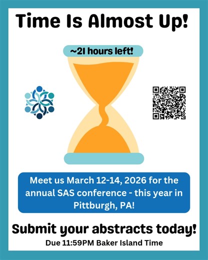 Abstracts are due for the SAS annual conference today (November 3rd, 2025)! Get your submissions in soon! https://society-for-affective-science.org/2026-sas-annual-conference/abstracts/ | The Society for Affective Science | Facebook