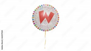 Helium Balloon With Letter - W. Loop Animation With Alpha Matte Channel.