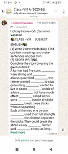 Holiday Homework (Summer Vacation) - Class VIII EnglishWrite ... | Filo