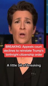 1.4M views · 43K reactions | A three-judge panel of the U.S. Court of Appeals for the 9th Circuit declined the Justice Department’s request to immediately reinstate President Trump’s executive order limiting birthright citizenship, setting up a potential emergency application to the Supreme Court. Rachel Maddow breaks down what this means. #trump #birthright #citizenship #politics | MS NOW | Facebook