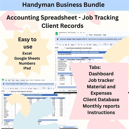 Handyman Business Spreadsheet Bookkeeping Template, Job Tracking, and Client Records - Etsy
