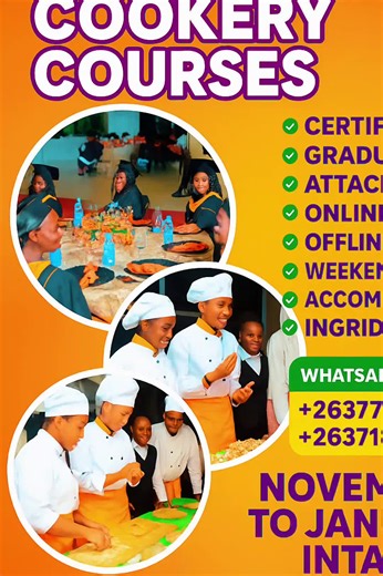 OUR SERVICES FOR 2️⃣0️⃣2️⃣5️⃣🇿🇼 ENROLL NOW OUR CERTIFICATES ARE INTERNATIONAL RECOGNISED (WE ARE REGISTERED WITH THE MINISTRY OF HIGHER AND TERTIARY EDUCATION MAKE SURE YOU CHOOSE YOUR COURSE ONLINE LESSONS ✅️ CERTIFICATE ✅️ GRADUATION ✅️ ATTACHMENT ✅️ 🛑READ CAREFULLY AND UNDERSTAND BEFORE YOU ASK 1️⃣🏮TOURISM AND HOSPITALITY MANAGEMENT (NC) 2️⃣🏮TOURISM AND HOSPITALITY MANAGEMENT (ND) CURRICULUM 3️⃣🏮BEVERAGES 4️⃣🏮BAKING 5️⃣🏮COOKERY 6️⃣🏮FOOD PREPARATION 2in1 BAKERY and FOOD PREPARATION 7️