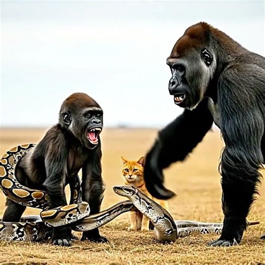 Unexpected Encounter: Gorilla Family and a Curious Python