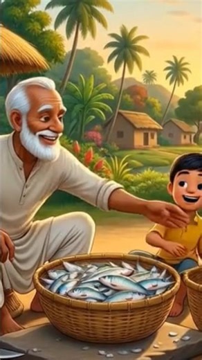 ek gaon mein ek Dada machhali bech raha tha uske sath mein uska ek