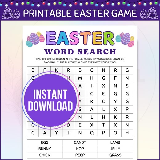 Easter Word Search Game, Printable Word Hunt Game, Word Find Puzzle, Brain Teasers, Easter Party Games Activities, Spring Brain Teasers - Etsy
