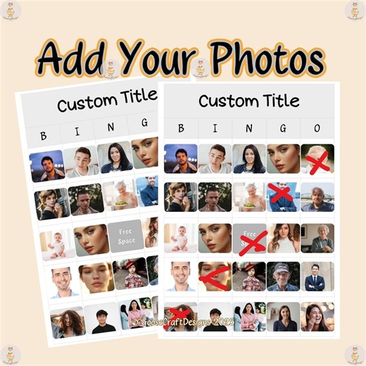 Custom Bingo Cards PDF File : Personalized Printable Bingo Game Basic 24-30 Photos With Free Space - Etsy