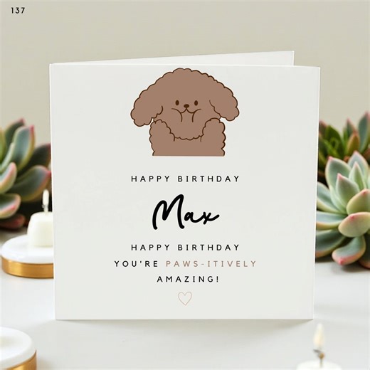 Personalized Puppy Birthday Card, Custom Name, Cute Dog Illustration, Happy Birthday, Kids Birthday Card, Fun Animal Gift - Etsy