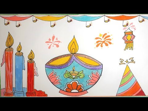 Easy Diwali Drawing | Beautiful Diya Art | Step-by-Step Diwali Festival Drawing