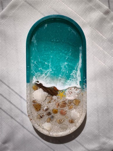 Resin Ocean Wave Tray, Handmade Coastal Trinket Dish, Beach Decor - Etsy