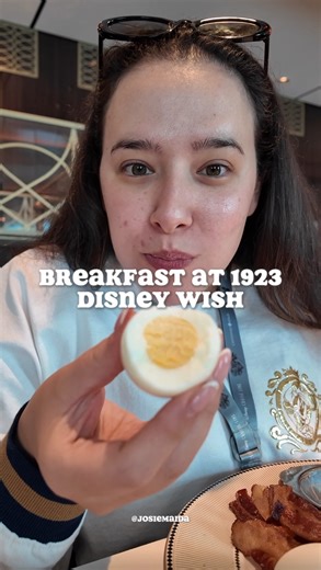 My TOP TIP for breakfast on the Disney Cruise Line … 🚢 Most people opt for the buffet or the cafes or have room service for breakfast. But oftentimes, at least one of the table service dining locations will be open for breakfast on some days of your cruise! 🐭 When it is, make sure to check out the menu! We always keep an eye out for the peanut butter and jelly typhoon pancakes! 🥞 Besides this underrated breakfast item, it’s a really nice way to start your day with a table service meal. And th