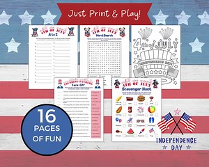 4th of July Games Bundle for Kids & Teens, Printable Trivia, Scavenger Hunt, Crosswords, Word Games   Coloring Pages , American Party Games - Etsy Canada