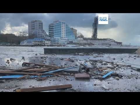 Winter Storm aftermath with Hurricane force winds in the Sevastopol Port, Crimean Peninsula