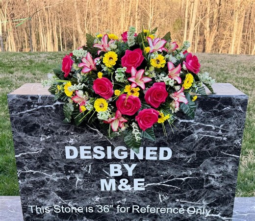 Yellows and Pinks Cemetery Saddle, Cemetery Flowers, Headstone Saddle, Cemetery Arrangement, Memorial Day Flowers - Etsy