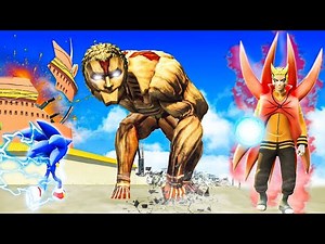 Armored Titan attacks the Hidden Leaf Village in GTA 5