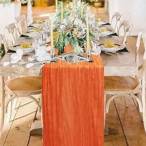 Orange Cheesecloth Table Runner Boho Rustic Gauze Table Runner 10FT Cheese Cloth Wedding Table Decorations for Fall Halloween Party Long Semi Sheer Fabric Table Runners for Ceremony Table