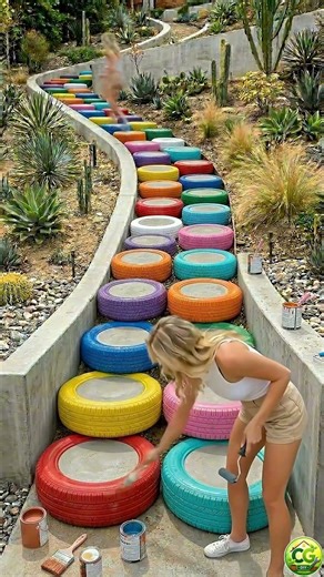 DIY Garden Steps From Old Tires 🌈 | Creative Backyard Makeover #diy