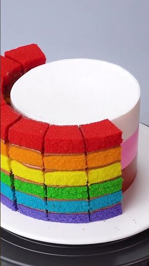 DIY Rainbow Layer Cake With Cherry Topping Tutorial 🍒 Satisfying Tasty Cake Ideas #shorts #cake