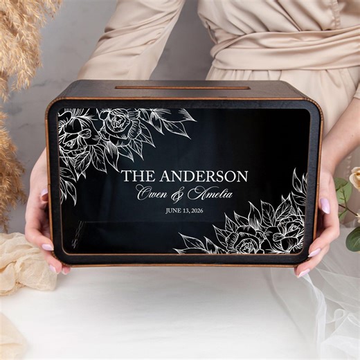 Acrylic Card Box for Wedding Gift Table, Personalized Wedding Card Box With Flowers, Custom Engagement Box for Cards & Gifts - Etsy