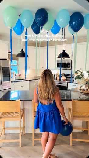 🎈 Easy No-Helium Balloon Hack! 🎈 Want floating balloons without the helium? Here’s how: ✨ Blow up regular balloons tie a knot ✨ Add ribbon or streamers to the knot ✨ Stick double-sided tape or glue dots to the top (round end) ✨ Press onto your ceiling ….done! No helium, no hassle … just magical vibes 🩵💙💚 #balloondecor #balloondecoration #balloonhack #partyhack #partydecorations #balloonceiling | Kelly Ann Schwartz
