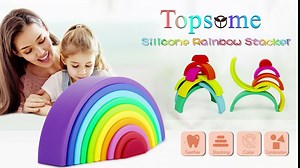 Rainbow Stacking Toy, Silicone Rainbow Stacker Nesting Puzzle with Clouds, Montessori Stacking Rainbow Building Blocks, Melissa and Doug Toys Gifts and BPA-Free Teether for Baby Toddler Kids - 10pcs