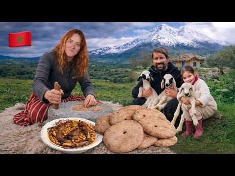 A Rainy and Snowy Day in the Moroccan Countryside | Lamb’s Head with Chickpeas and Traditional Bread