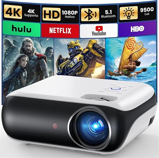 Mini Beamer 4K, HAPPRUN H1 Full HD Beamer mit Bluetooth – Native 1080P Tragbarer Outdoor Projektor mit Lautsprecher, Kompatibel mit Smartphone, HDMI, USB, AV, TV-Stick, PS5 für Heimkino, Schlafzimmer