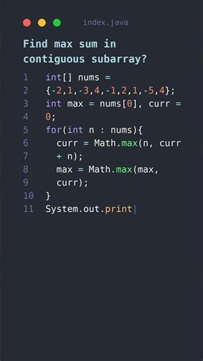 Maximum Subarray Sum in Java — #shorts #coding
