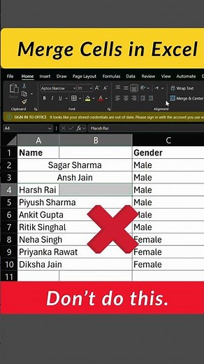 How to Merge Cells in Excel | Keyboard Shortcut 💡#excel #merge